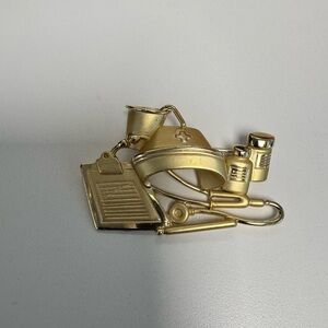 Vintage AJC Gold Tone Nurse Theme Brooch
